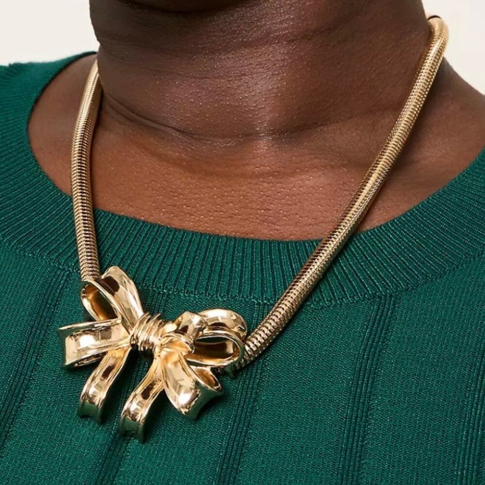 LANE BRYANT | Bow Goldtone Metal Statement Necklace Gold Adjustable | OSFM